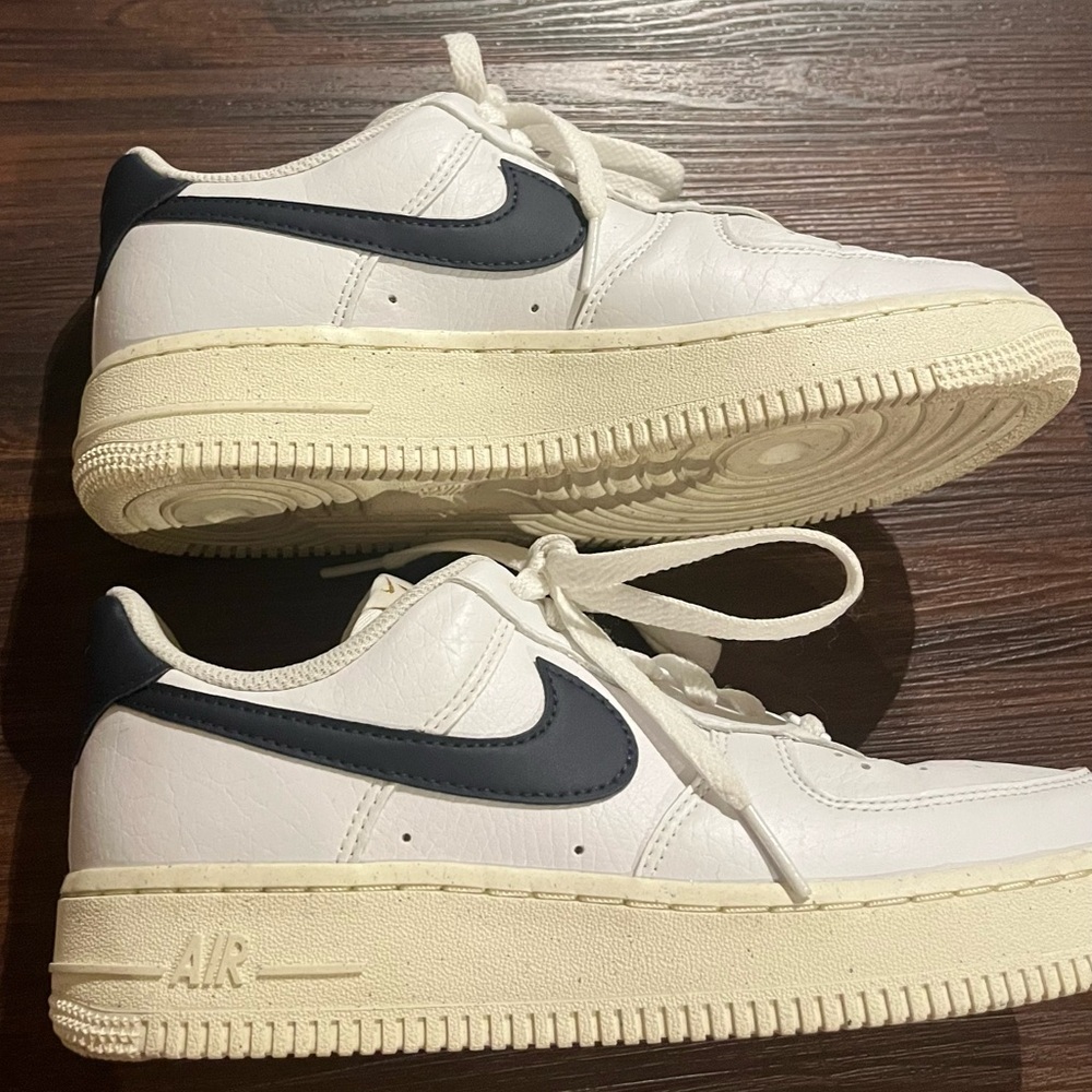 Nike White Leather Sneakers with Deep Navy Swoosh
